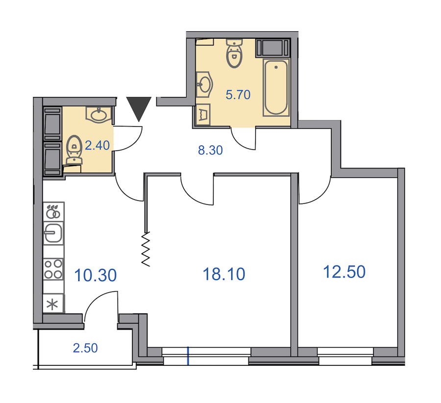Двухкомнатная квартира в : площадь 58.6 м2 , этаж: 2 – купить в Санкт-Петербурге