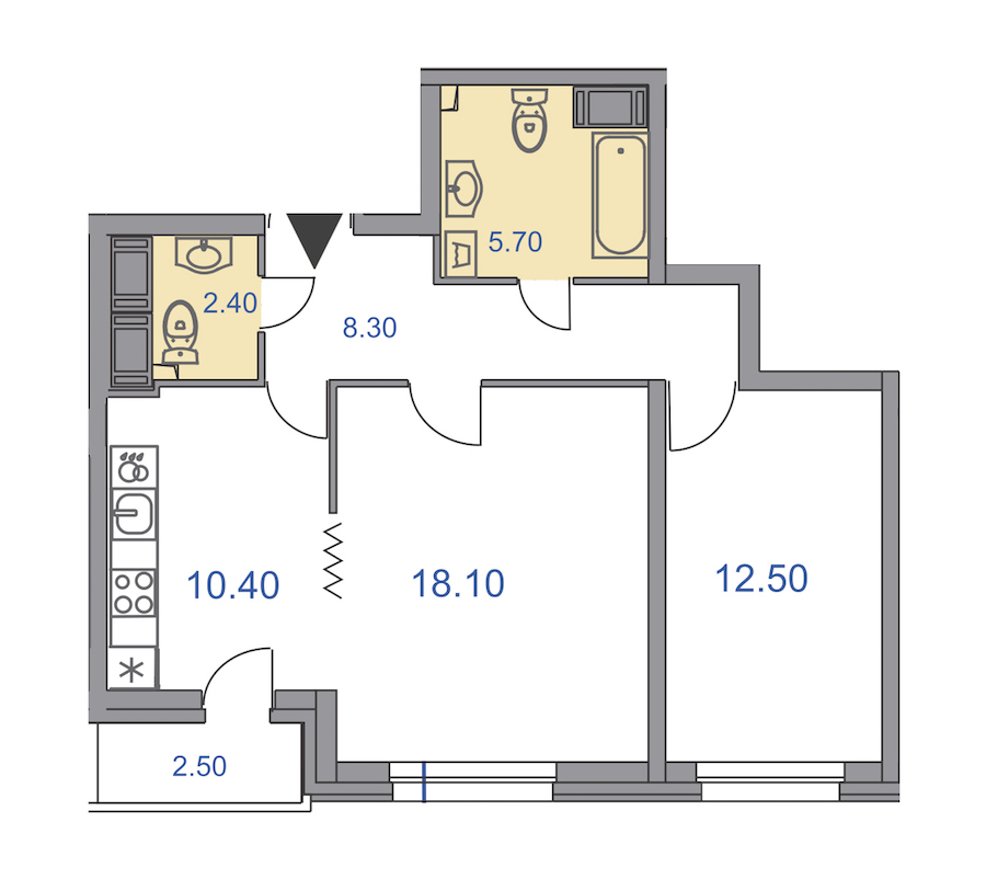 Двухкомнатная квартира в : площадь 58.7 м2 , этаж: 21 - 25 – купить в Санкт-Петербурге