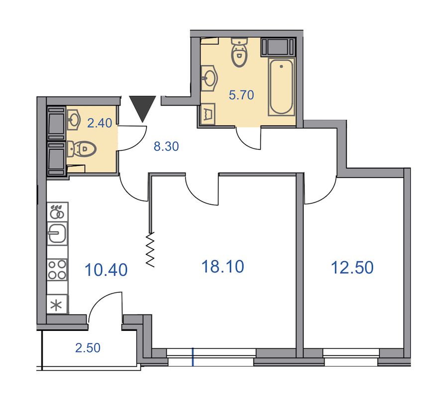 Двухкомнатная квартира в : площадь 58.7 м2 , этаж: 7 - 9 – купить в Санкт-Петербурге