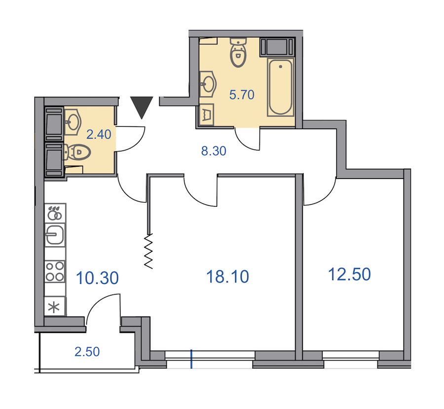 Двухкомнатная квартира в : площадь 58.6 м2 , этаж: 2 – купить в Санкт-Петербурге