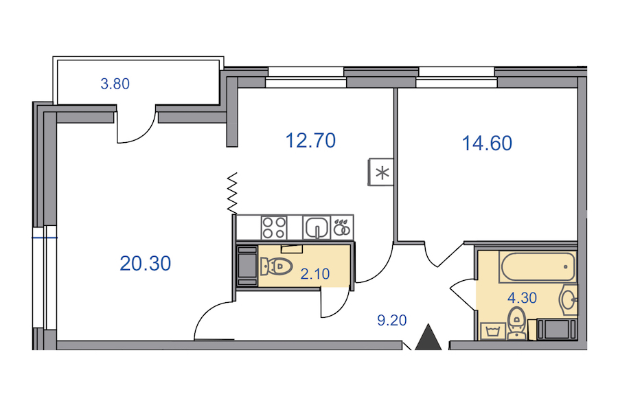 Двухкомнатная квартира в : площадь 65.1 м2 , этаж: 3 - 6 – купить в Санкт-Петербурге