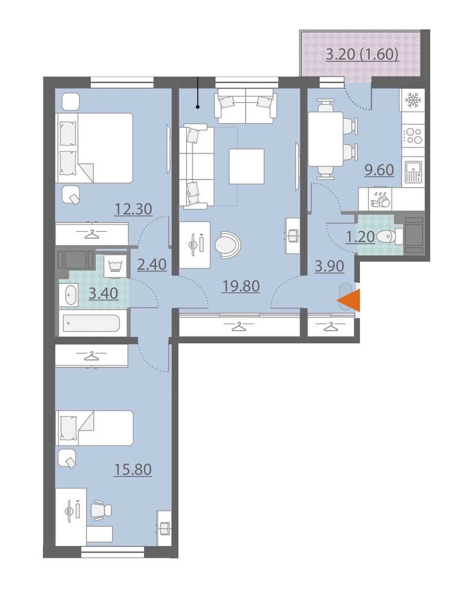 Трехкомнатная квартира в : площадь 70 м2 , этаж: 25 – купить в Санкт-Петербурге