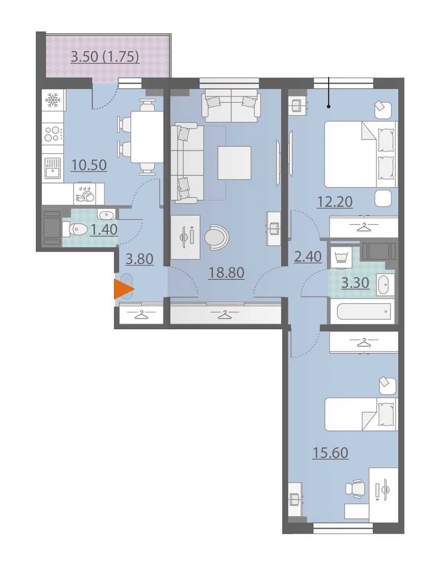 Трехкомнатная квартира в Группа ЛСР: площадь 69.75 м2 , этаж: 3 – купить в Санкт-Петербурге