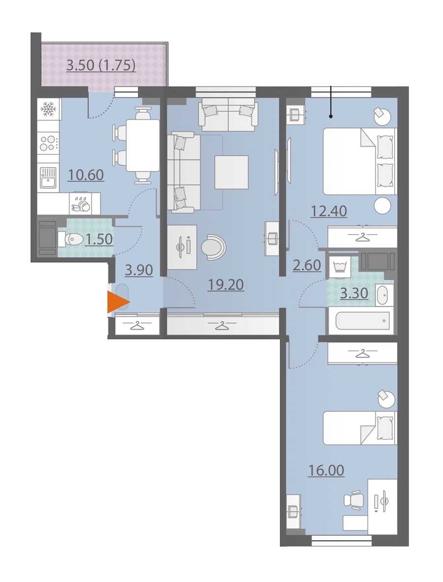 Трехкомнатная квартира в : площадь 71.25 м2 , этаж: 3 – купить в Санкт-Петербурге