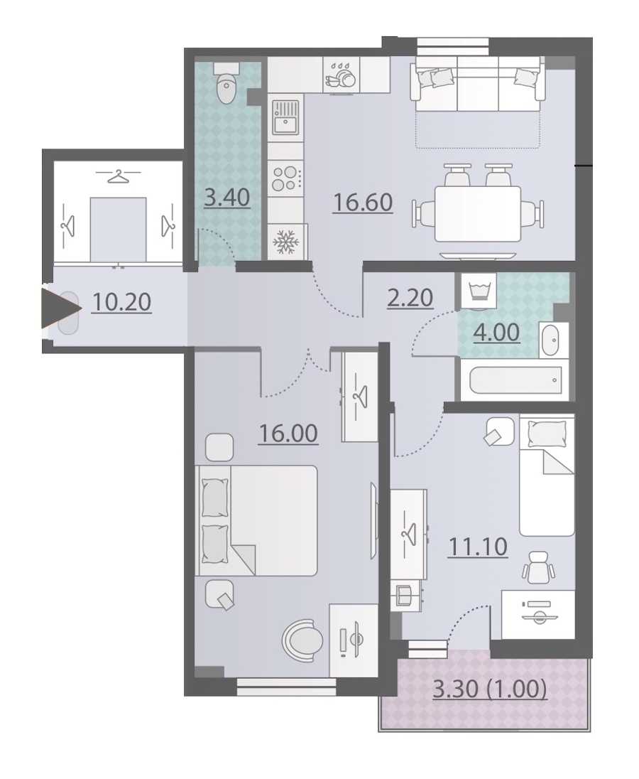 Двухкомнатная квартира в Группа ЛСР: площадь 64.5 м2 , этаж: 2 – купить в Санкт-Петербурге