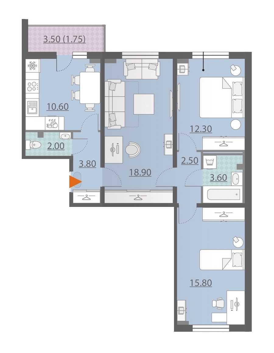 Трехкомнатная квартира в Группа ЛСР: площадь 74.7 м2 , этаж: 2 – купить в Санкт-Петербурге
