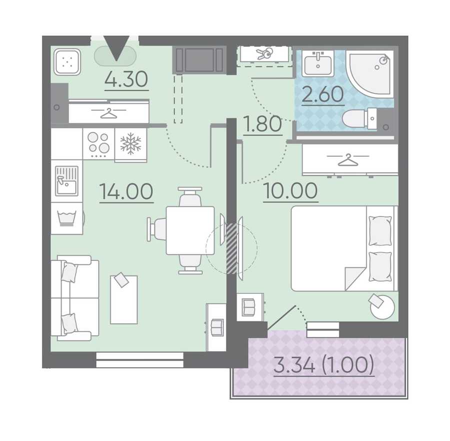 Однокомнатная квартира в : площадь 33.7 м2 , этаж: 6 – купить в Санкт-Петербурге