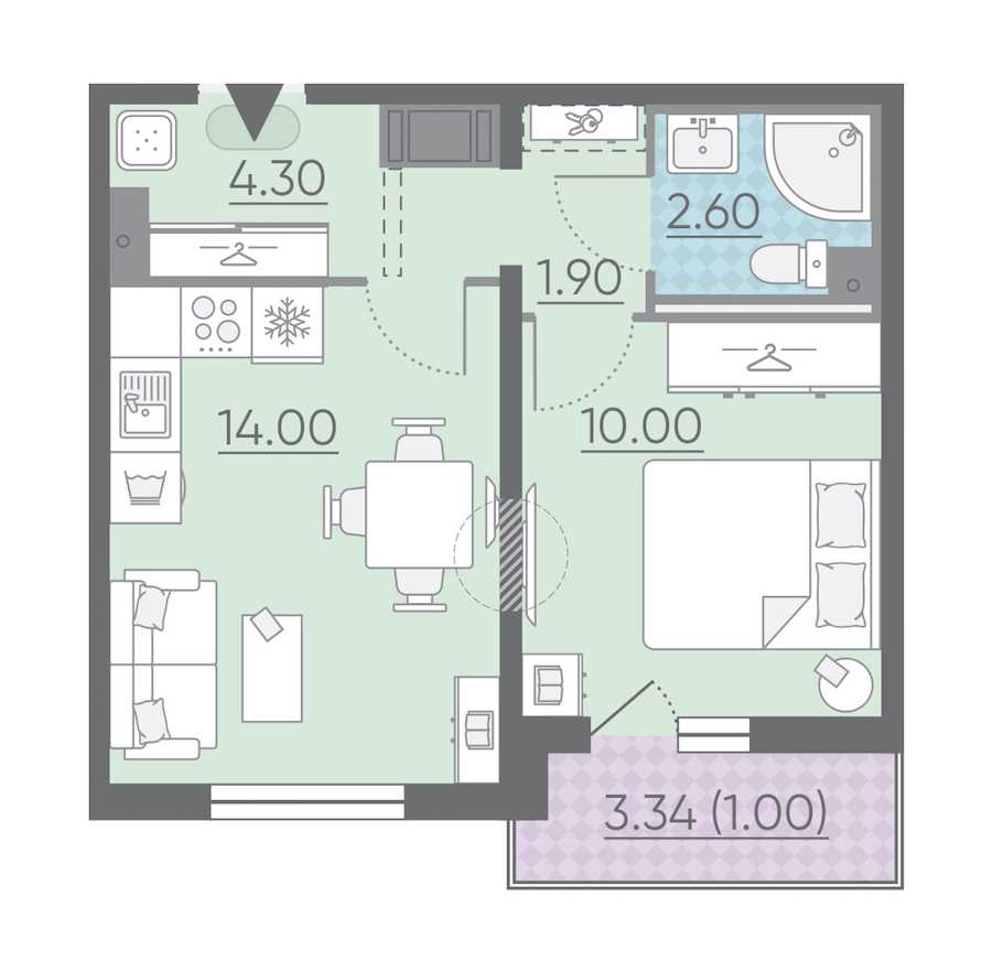 Однокомнатная квартира в : площадь 33.8 м2 , этаж: 3 – купить в Санкт-Петербурге