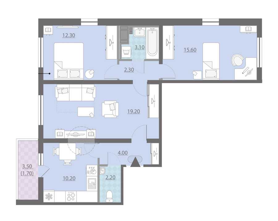 Трехкомнатная квартира в : площадь 70.6 м2 , этаж: 2 – купить в Санкт-Петербурге