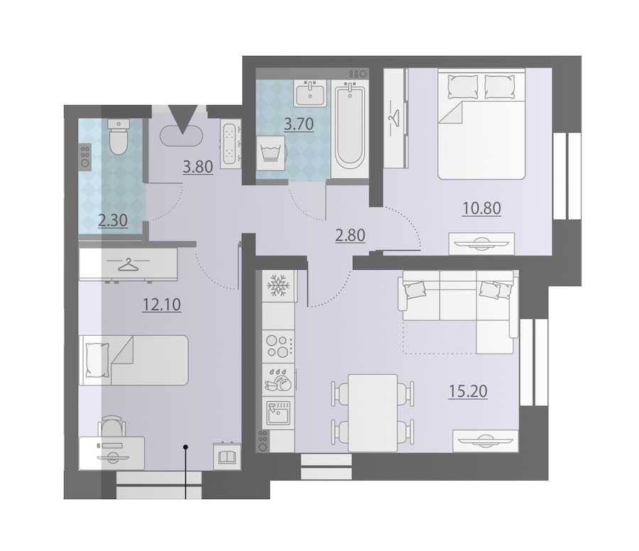 Двухкомнатная квартира в : площадь 50.7 м2 , этаж: 1 – купить в Санкт-Петербурге