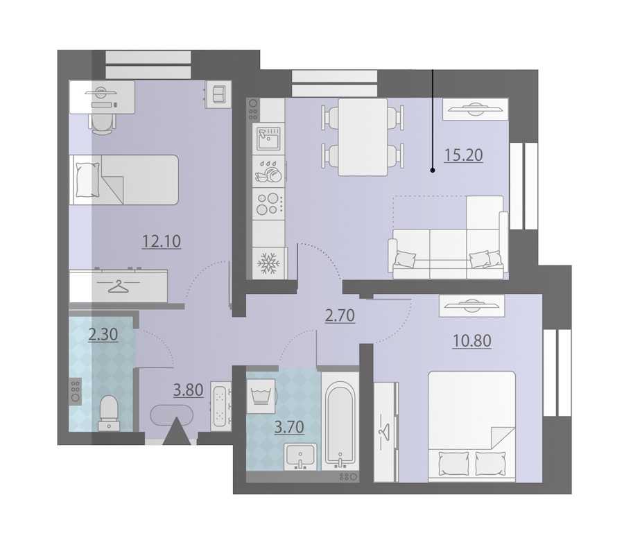 Двухкомнатная квартира в : площадь 50.6 м2 , этаж: 1 – купить в Санкт-Петербурге