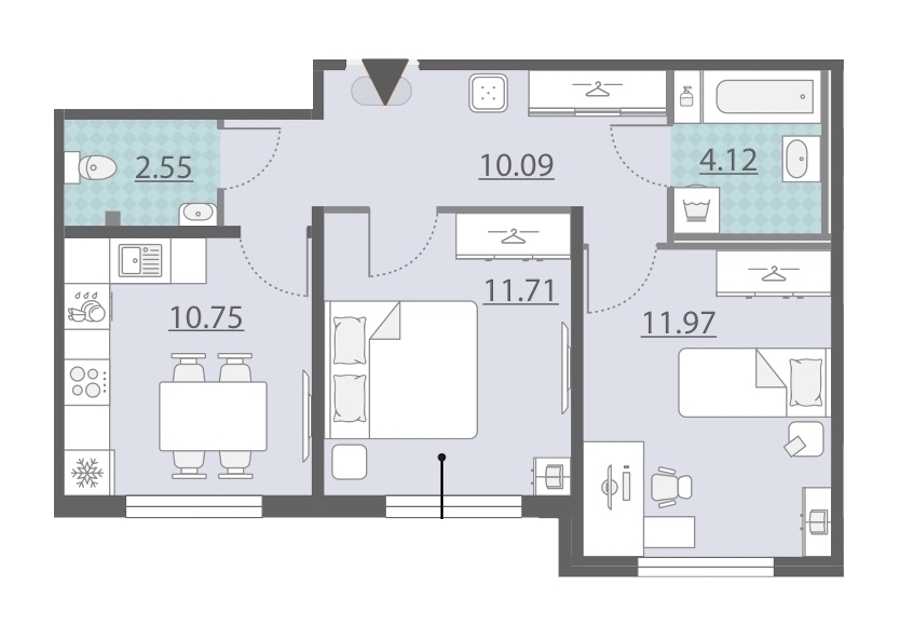 Двухкомнатная квартира в : площадь 51.19 м2 , этаж: 1 – купить в Санкт-Петербурге