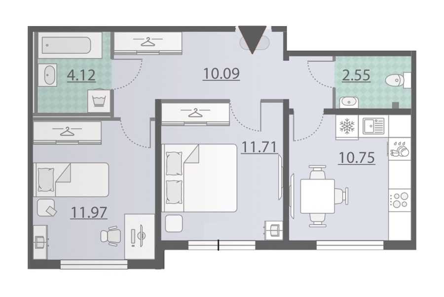 Двухкомнатная квартира в : площадь 51.19 м2 , этаж: 1 – купить в Санкт-Петербурге
