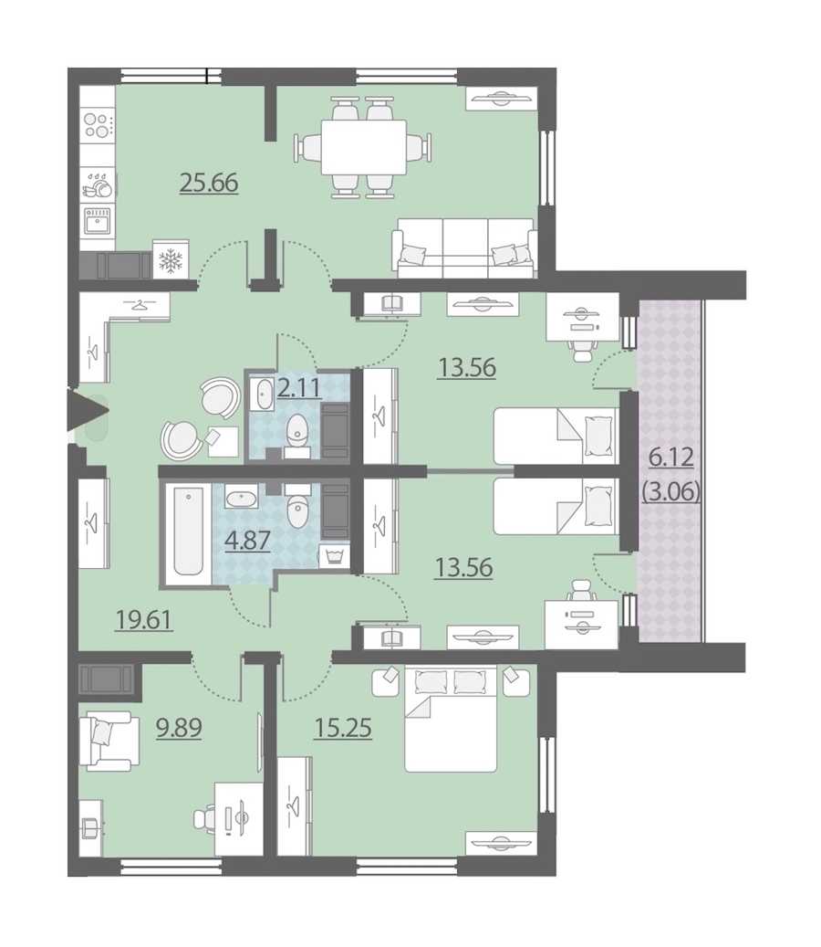 Четырехкомнатная квартира в : площадь 107.7 м2 , этаж: 22 – купить в Санкт-Петербурге