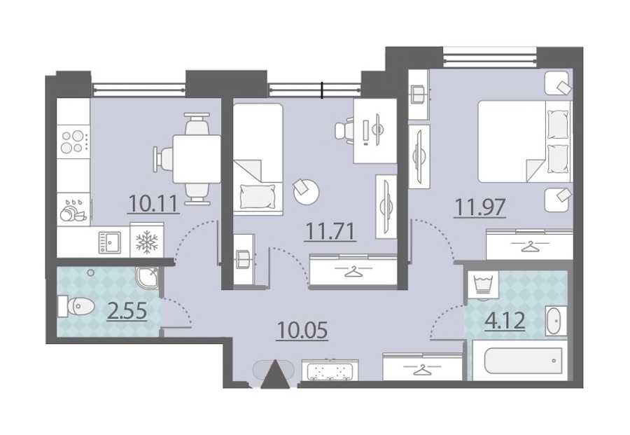 Двухкомнатная квартира в : площадь 50.51 м2 , этаж: 1 – купить в Санкт-Петербурге