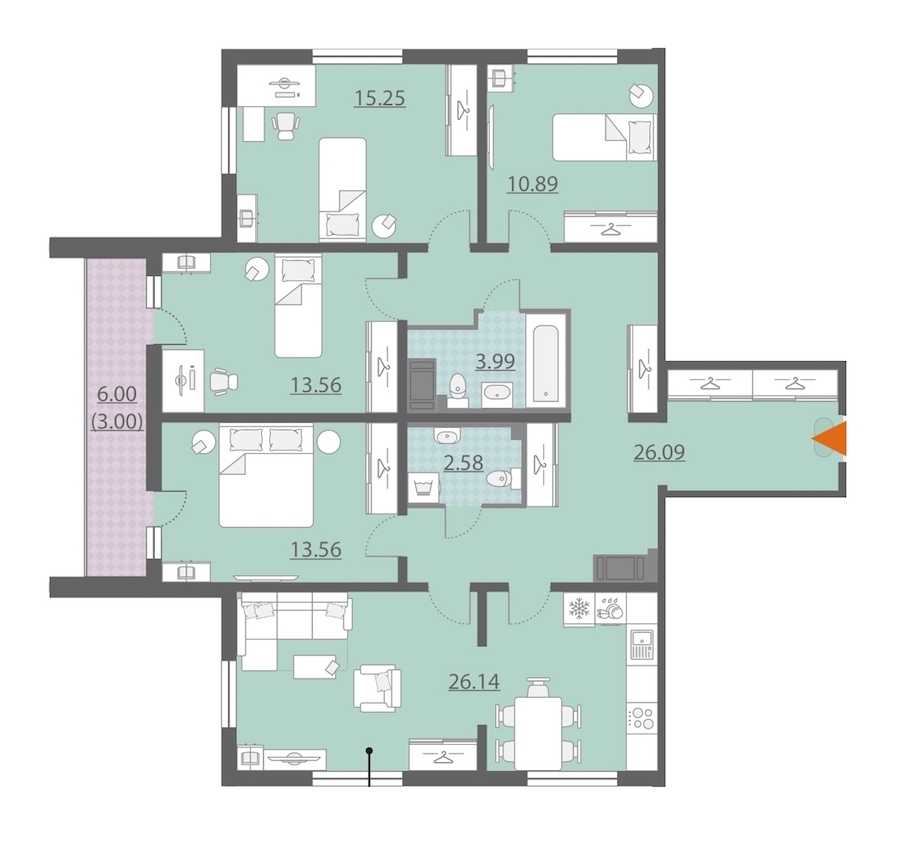 Четырехкомнатная квартира в : площадь 115.06 м2 , этаж: 10 – купить в Санкт-Петербурге