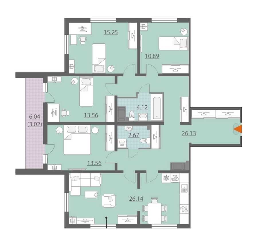 Четырехкомнатная квартира в Группа ЛСР: площадь 115.34 м2 , этаж: 9 – купить в Санкт-Петербурге