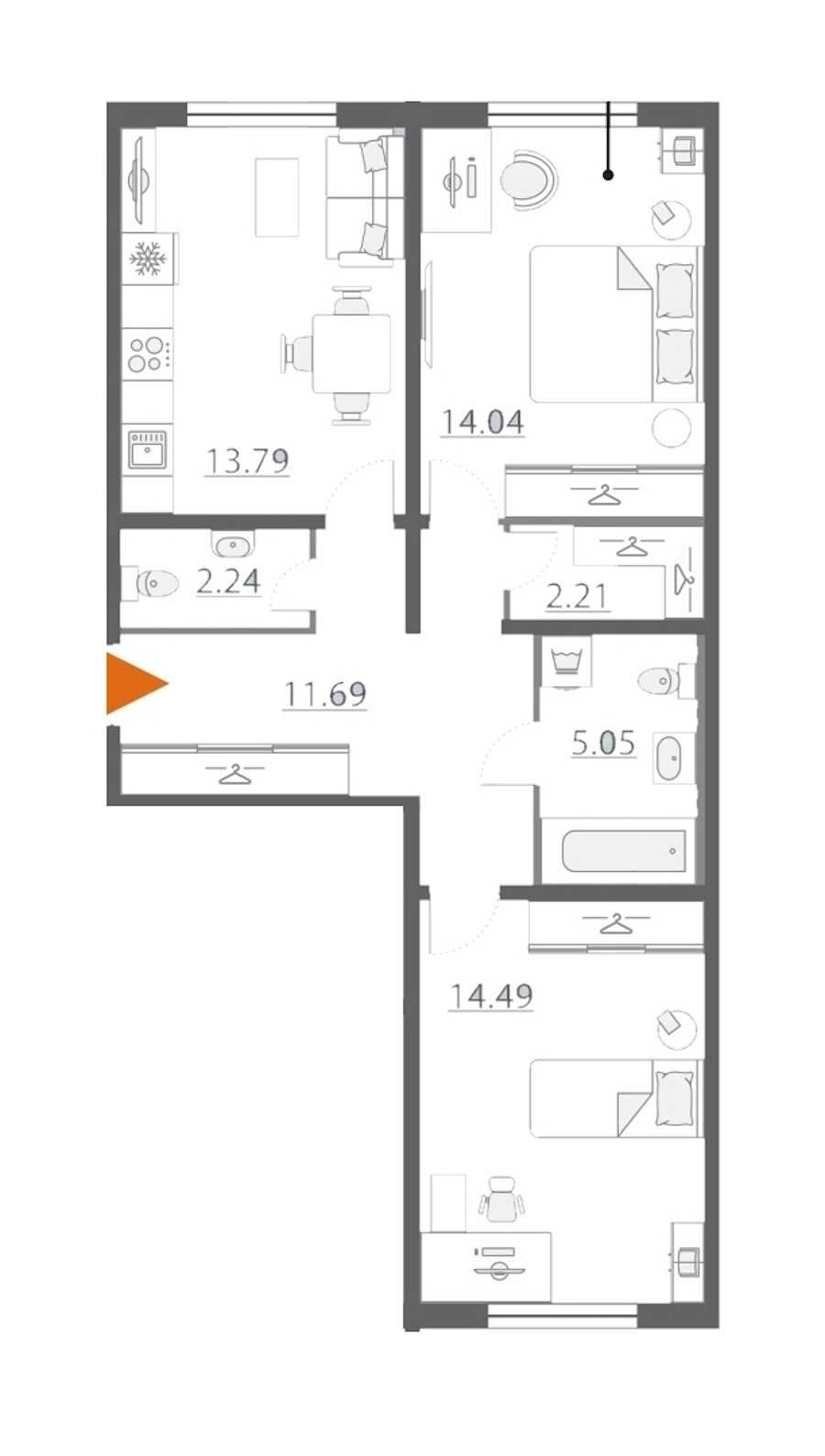 Двухкомнатная квартира в Группа ЛСР: площадь 63.51 м2 , этаж: 1 – купить в Санкт-Петербурге