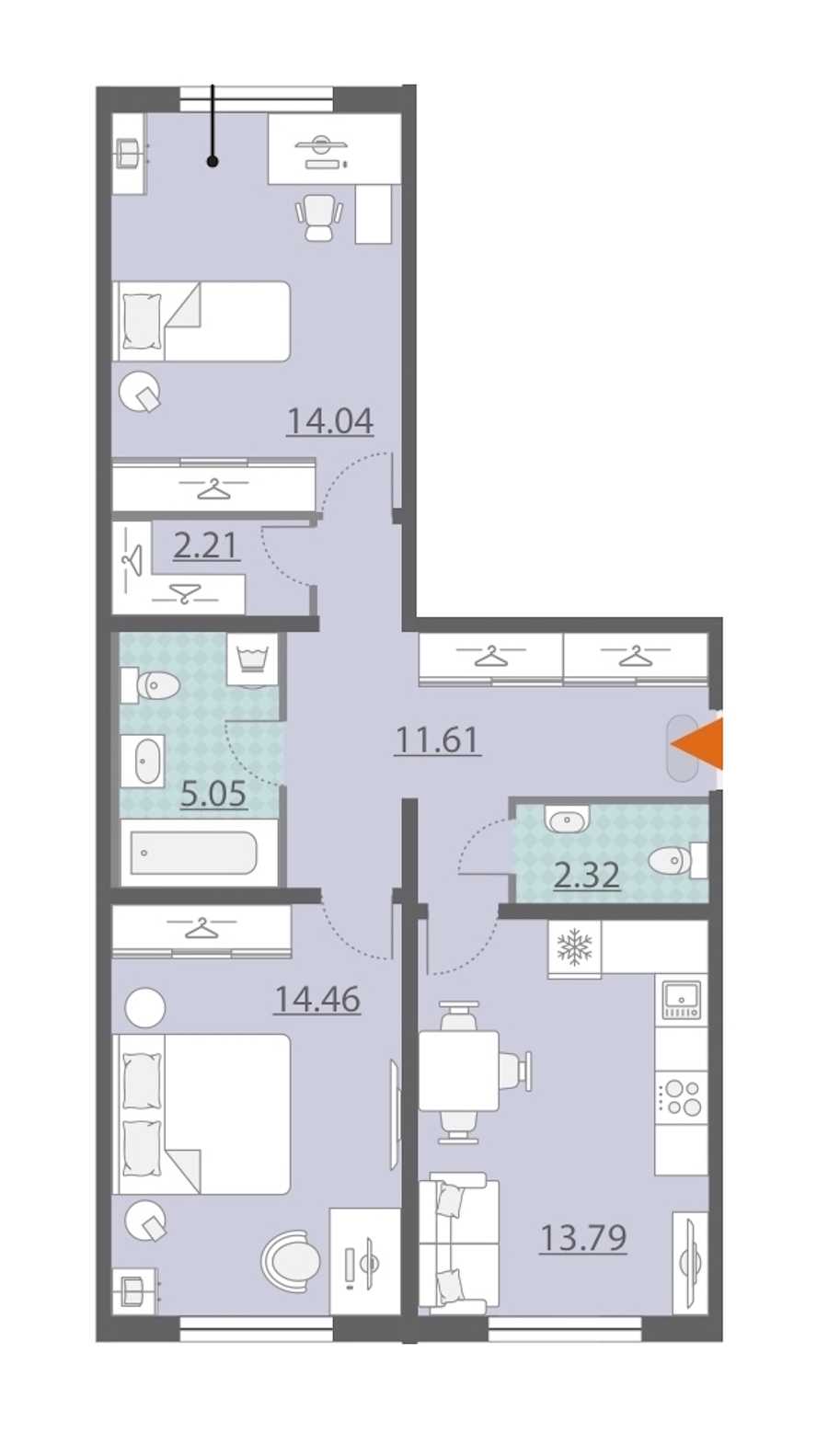 Двухкомнатная квартира в : площадь 63.51 м2 , этаж: 1 – купить в Санкт-Петербурге