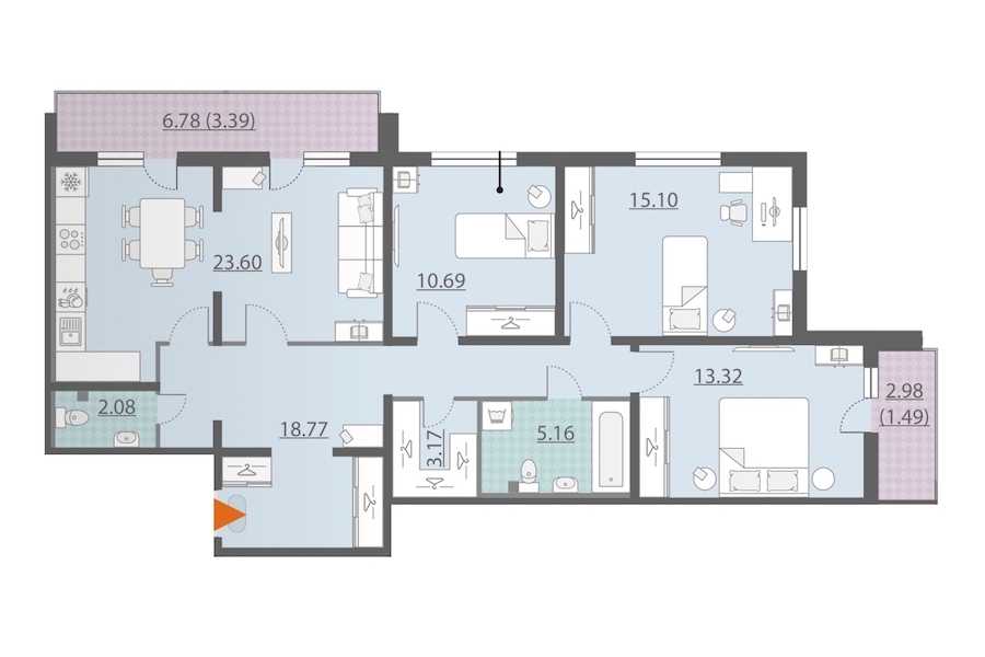 Трехкомнатная квартира в Группа ЛСР: площадь 96.77 м2 , этаж: 2 – купить в Санкт-Петербурге