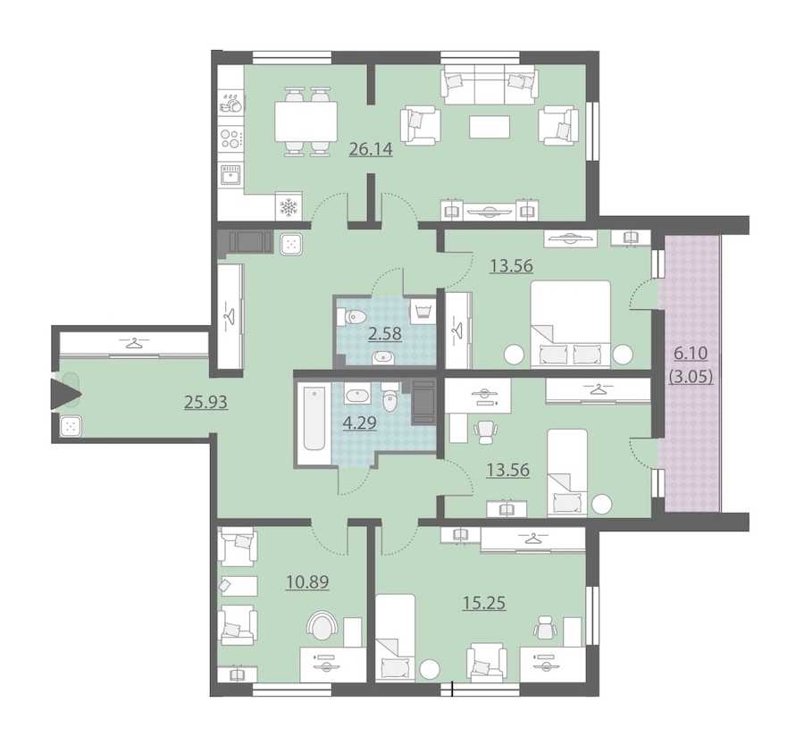 Четырехкомнатная квартира в : площадь 115.25 м2 , этаж: 22 – купить в Санкт-Петербурге