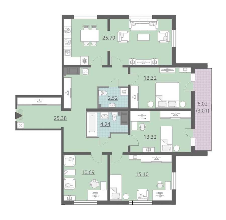 Четырехкомнатная квартира в : площадь 113.37 м2 , этаж: 7 – купить в Санкт-Петербурге