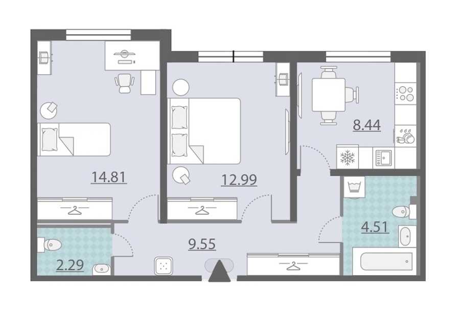 Двухкомнатная квартира в : площадь 52.59 м2 , этаж: 1 – купить в Санкт-Петербурге