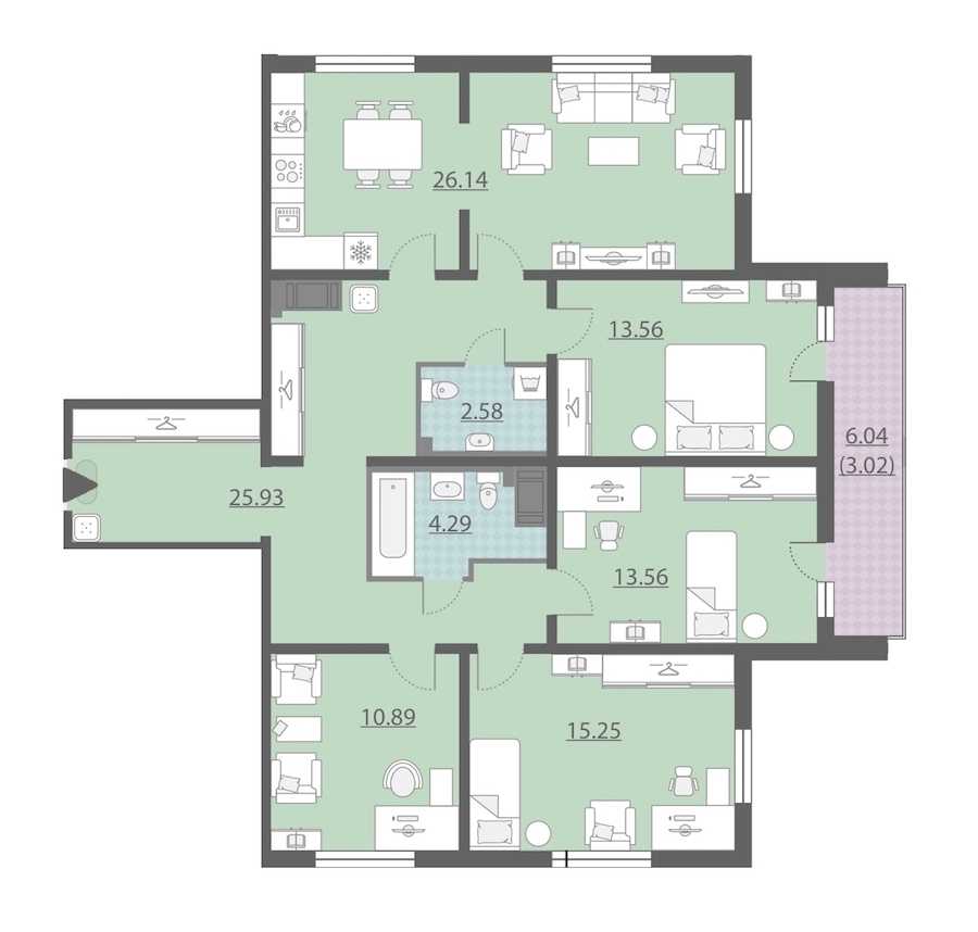 Четырехкомнатная квартира в : площадь 115.22 м2 , этаж: 10 – купить в Санкт-Петербурге
