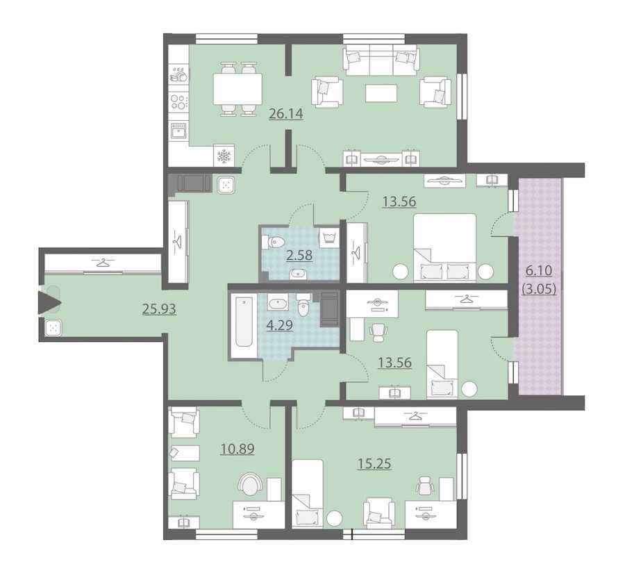 Четырехкомнатная квартира в : площадь 115.25 м2 , этаж: 19 – купить в Санкт-Петербурге