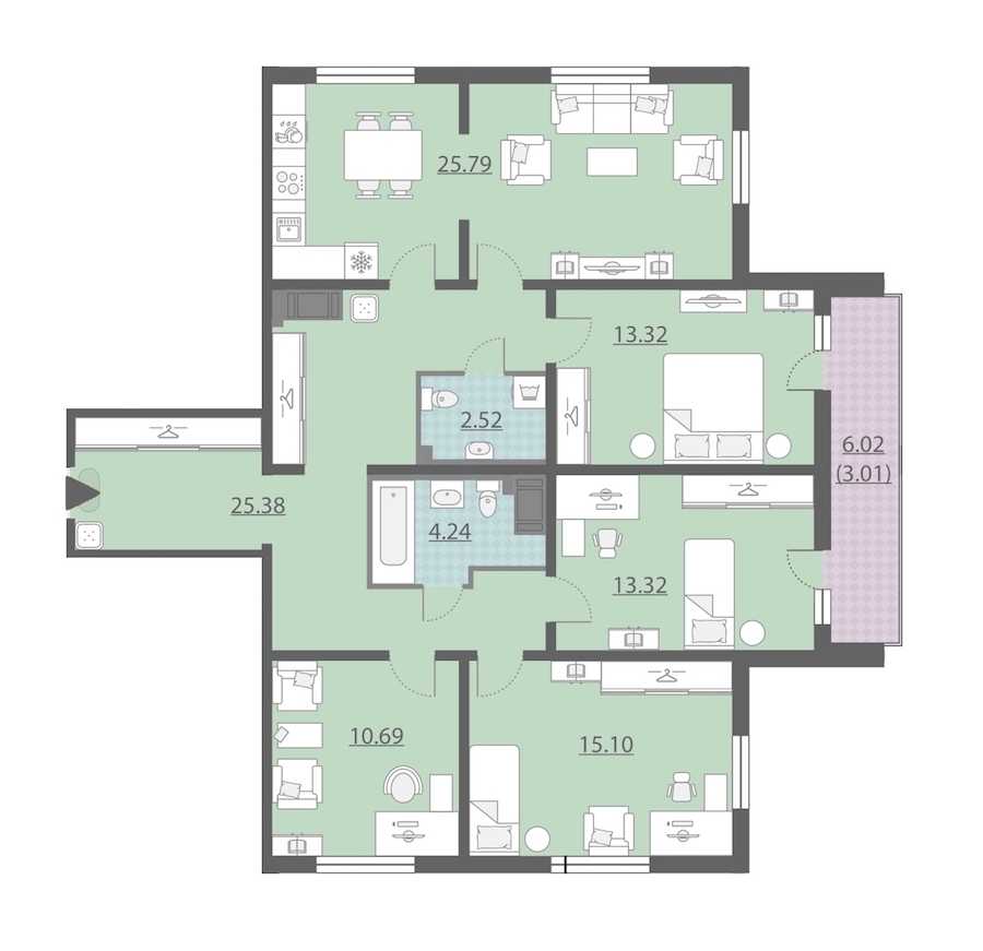 Четырехкомнатная квартира в : площадь 114.47 м2 , этаж: 2 – купить в Санкт-Петербурге