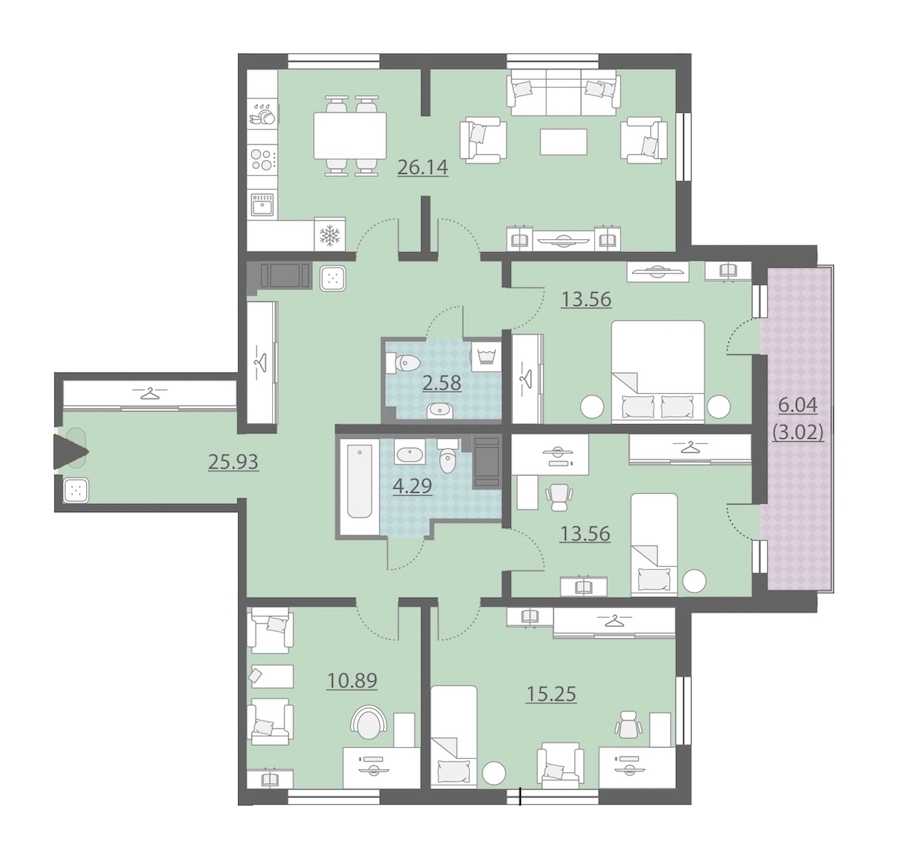 Четырехкомнатная квартира в : площадь 115.22 м2 , этаж: 9 – купить в Санкт-Петербурге