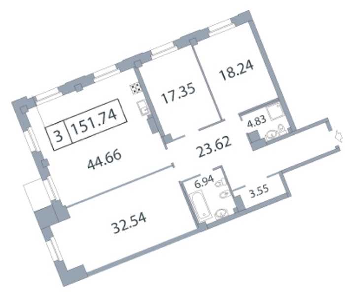 Трехкомнатная квартира в : площадь 153.5 м2 , этаж: 2 – купить в Санкт-Петербурге