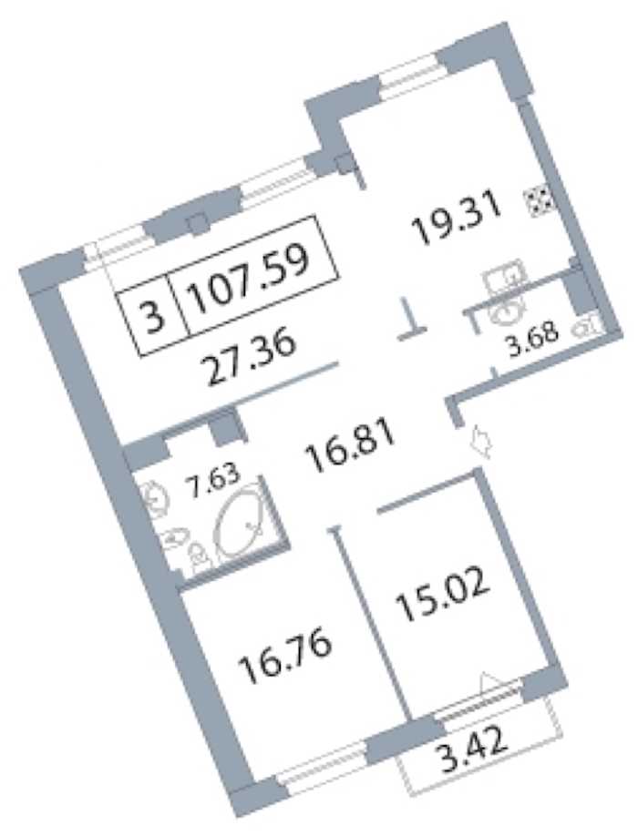 Трехкомнатная квартира в Группа ЛСР: площадь 108.1 м2 , этаж: 5 – купить в Санкт-Петербурге