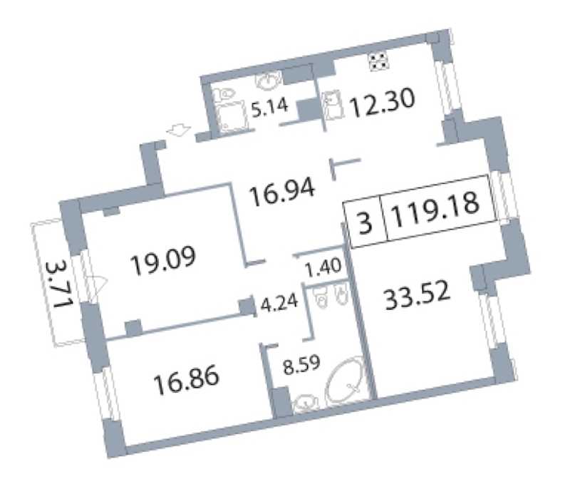 Трехкомнатная квартира в : площадь 119.7 м2 , этаж: 5 – купить в Санкт-Петербурге