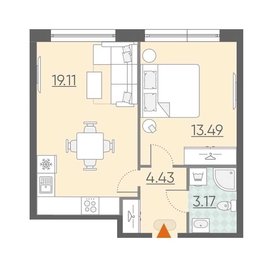 Однокомнатная квартира в : площадь 40.2 м2 , этаж: 2 – купить в Санкт-Петербурге