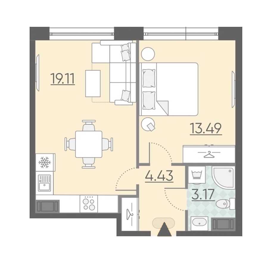 Однокомнатная квартира в : площадь 40.2 м2 , этаж: 3 – купить в Санкт-Петербурге