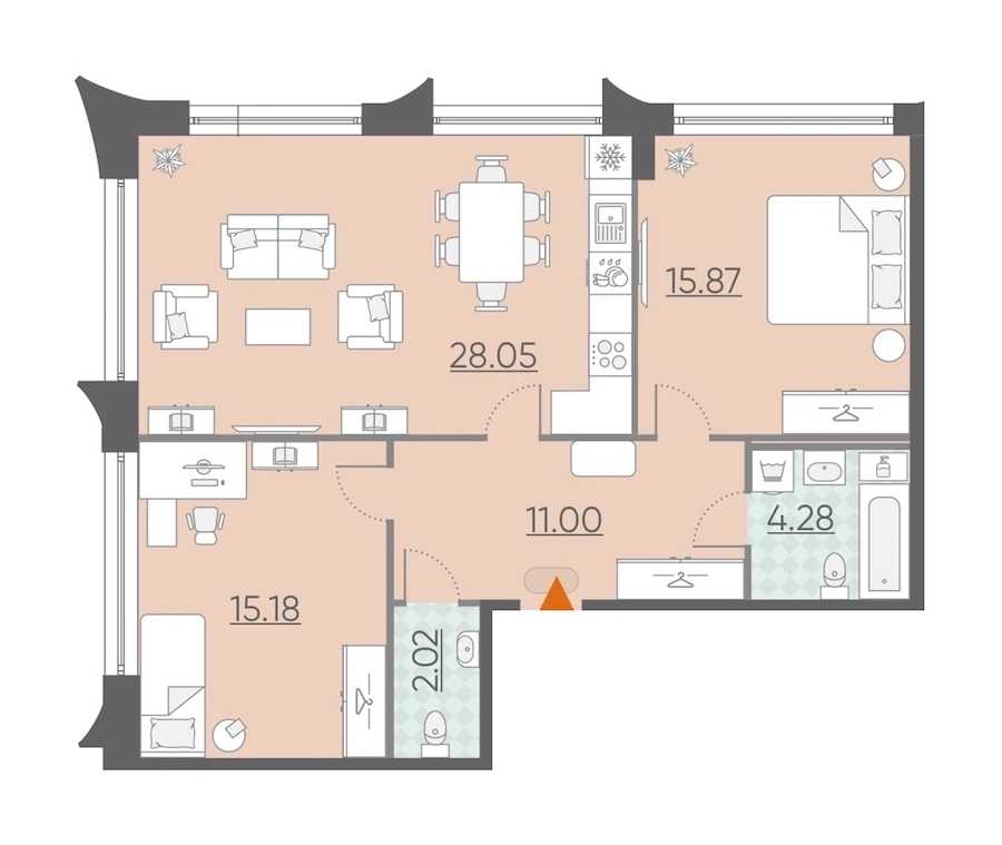 Двухкомнатная квартира в : площадь 76.4 м2 , этаж: 2 – купить в Санкт-Петербурге