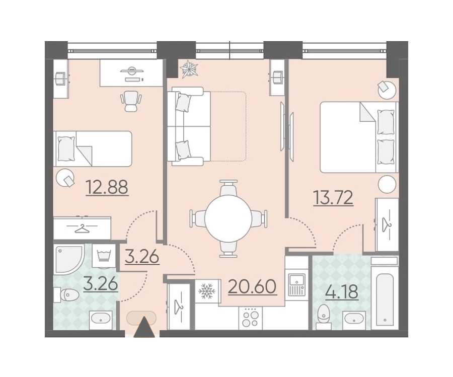 Двухкомнатная квартира в : площадь 57.9 м2 , этаж: 2 – купить в Санкт-Петербурге
