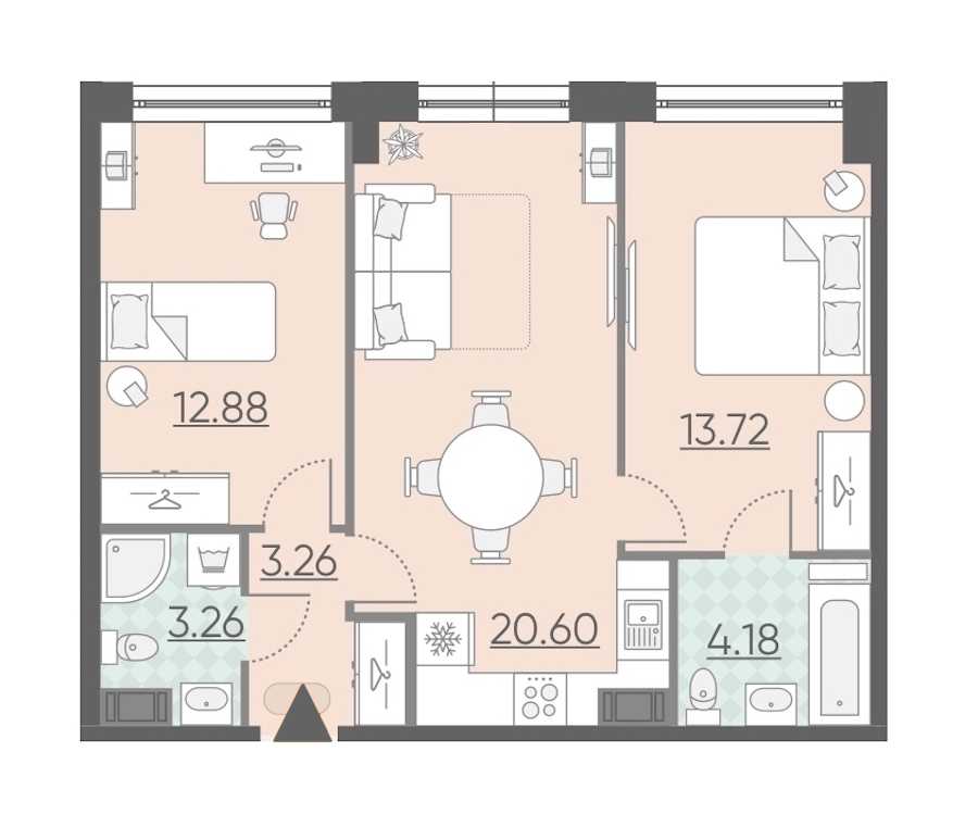 Двухкомнатная квартира в : площадь 57.9 м2 , этаж: 3 – купить в Санкт-Петербурге