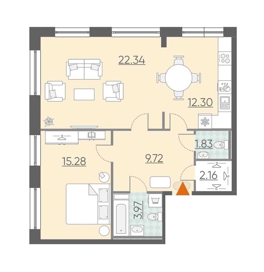 Однокомнатная квартира в : площадь 67.6 м2 , этаж: 2 – купить в Санкт-Петербурге
