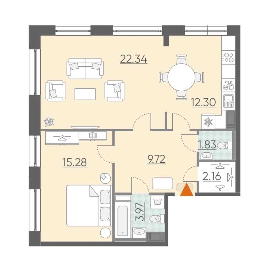 Однокомнатная квартира в : площадь 67.6 м2 , этаж: 3 – купить в Санкт-Петербурге