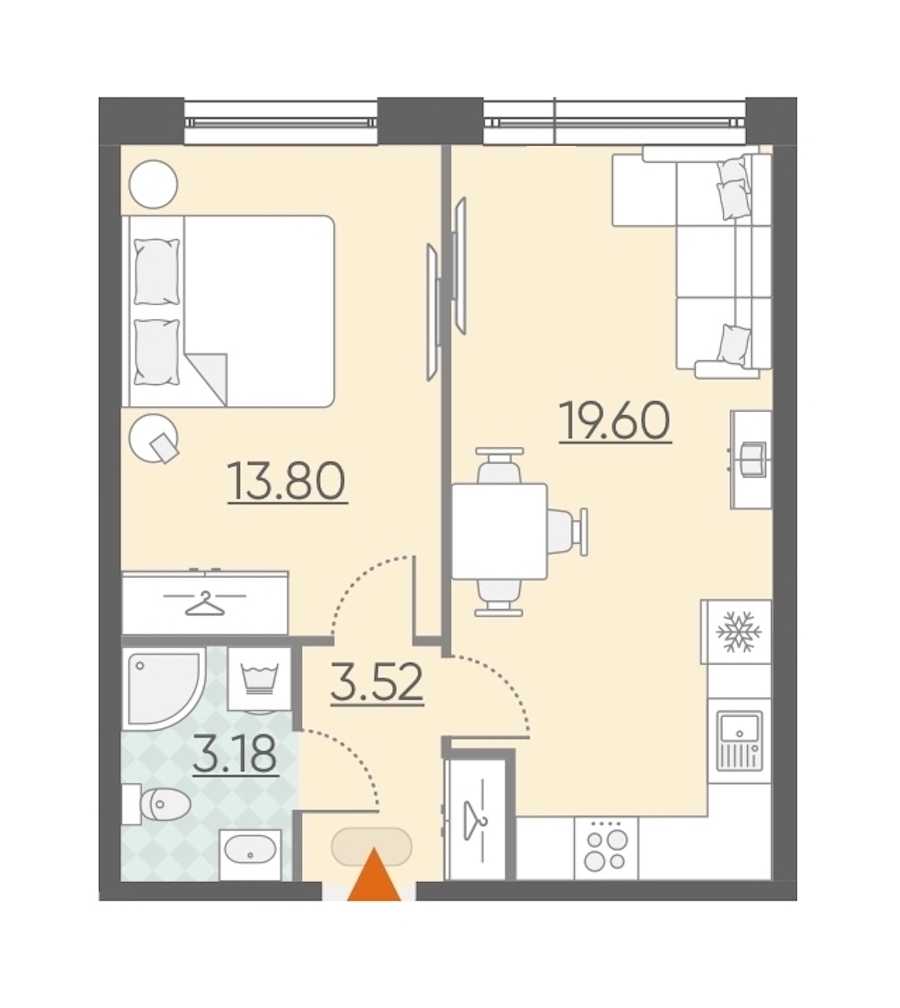 Однокомнатная квартира в : площадь 40.1 м2 , этаж: 2 – купить в Санкт-Петербурге