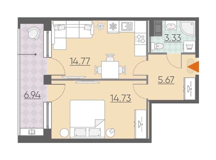 Однокомнатная квартира в : площадь 45.44 м2 , этаж: 3 – купить в Санкт-Петербурге