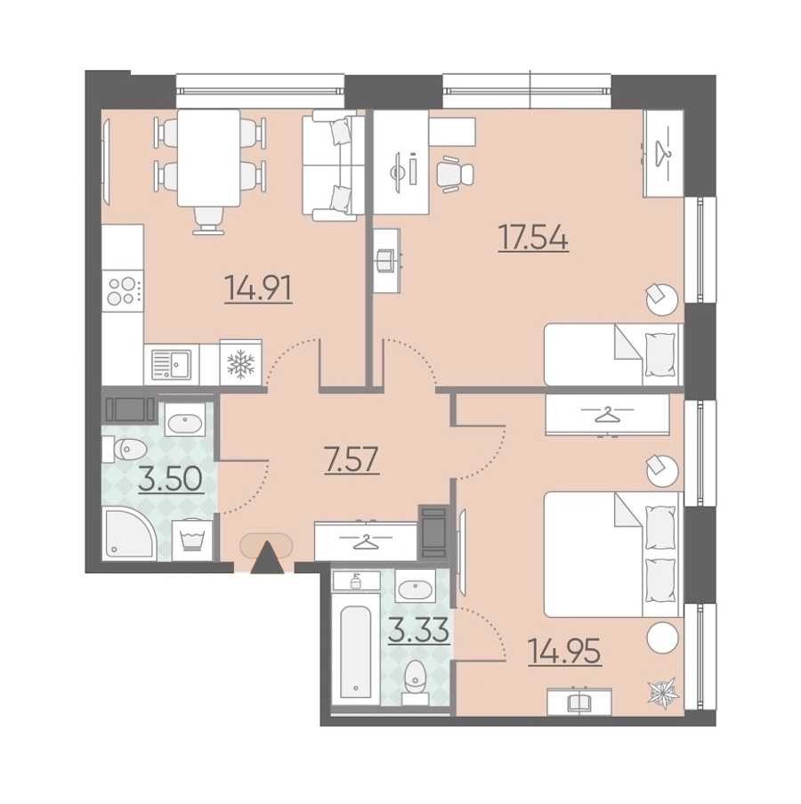 Двухкомнатная квартира в : площадь 61.8 м2 , этаж: 10 – купить в Санкт-Петербурге