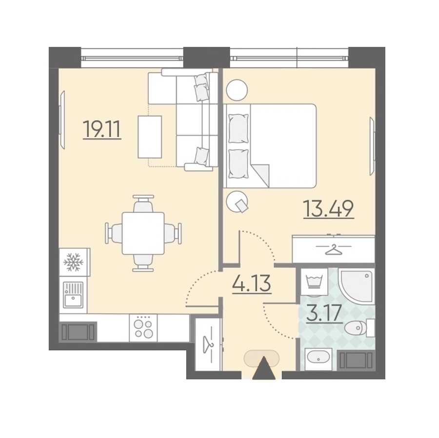 Однокомнатная квартира в : площадь 39.9 м2 , этаж: 6 – купить в Санкт-Петербурге