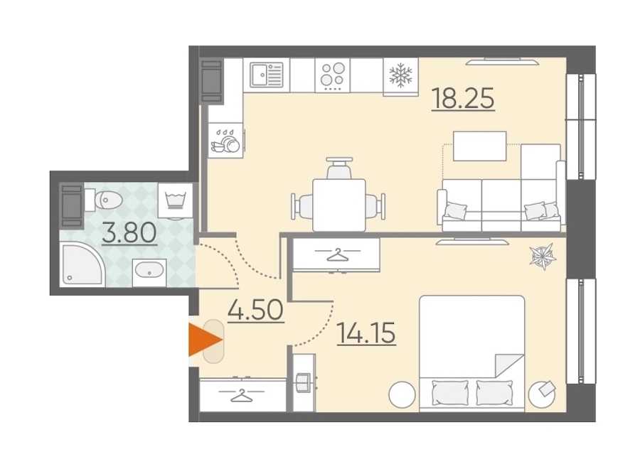 Однокомнатная квартира в : площадь 40.7 м2 , этаж: 11 – купить в Санкт-Петербурге