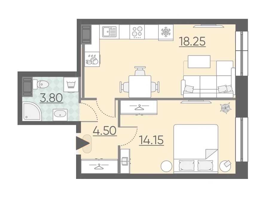 Однокомнатная квартира в : площадь 40.7 м2 , этаж: 5 – купить в Санкт-Петербурге