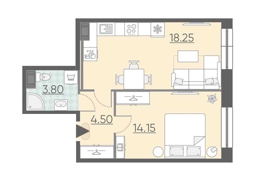 Однокомнатная квартира в : площадь 40.7 м2 , этаж: 9 – купить в Санкт-Петербурге