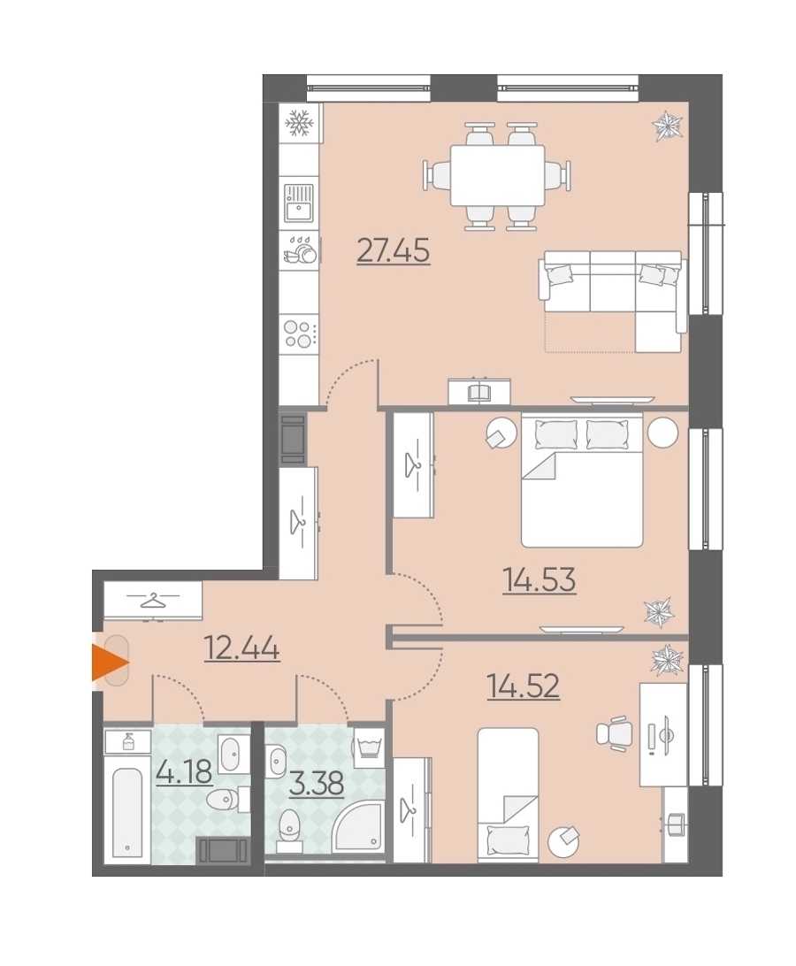 Двухкомнатная квартира в : площадь 76.5 м2 , этаж: 10 – купить в Санкт-Петербурге