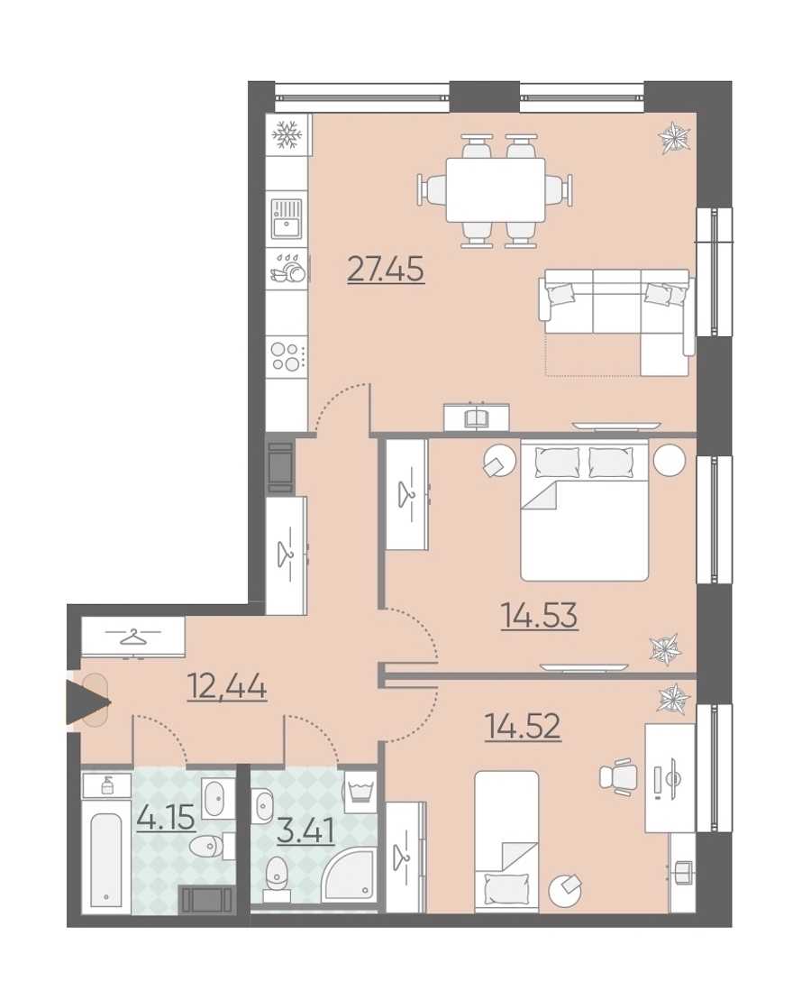 Двухкомнатная квартира в : площадь 76.5 м2 , этаж: 5 – купить в Санкт-Петербурге